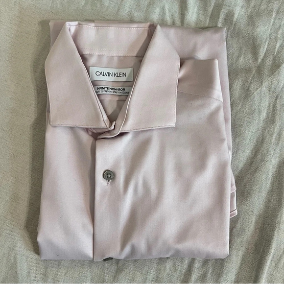 Calvin Klein Infinite Non-Iron Slim Fit Stretch Collar Pink Dress Shirt Medium - Picture 3 of 6
